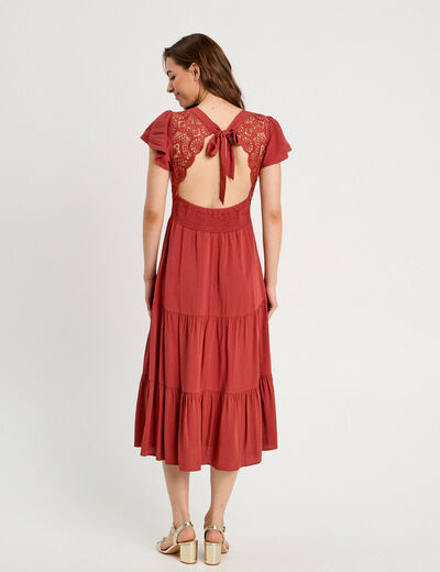 Robe longue évasée col en V vieux rose femme