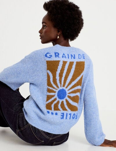 Pull ample col rond manches longues bleu ciel femme