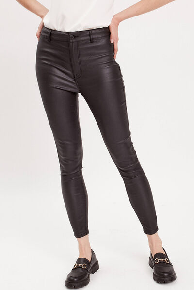 Pantalon skinny enduit noir femme