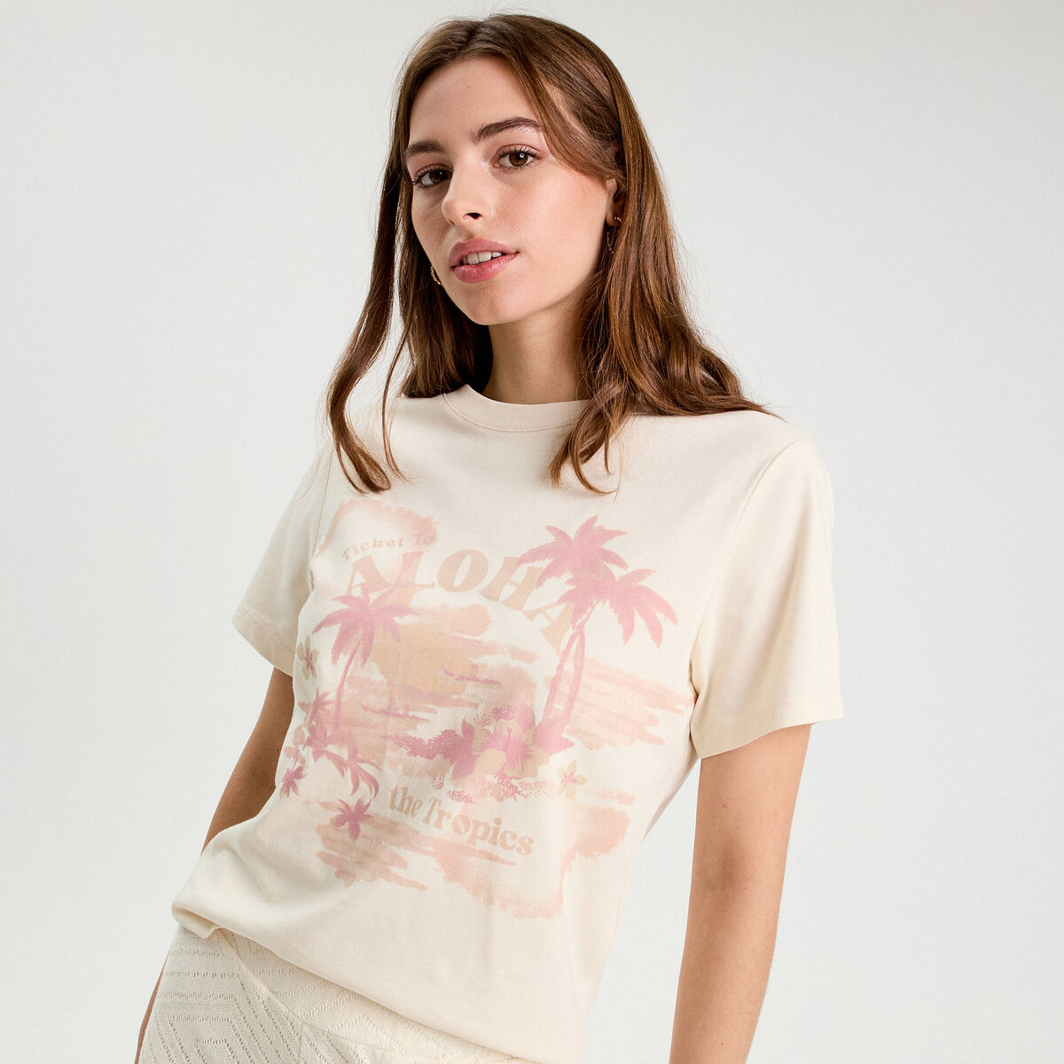 T-shirt manches courtes ecru femme