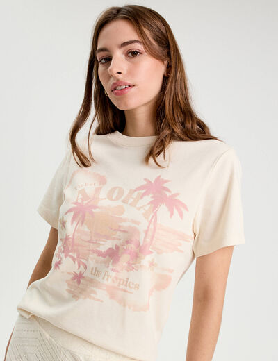 T-shirt manches courtes ecru femme