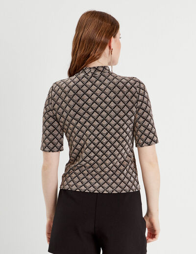 T-shirt col montant beige femme