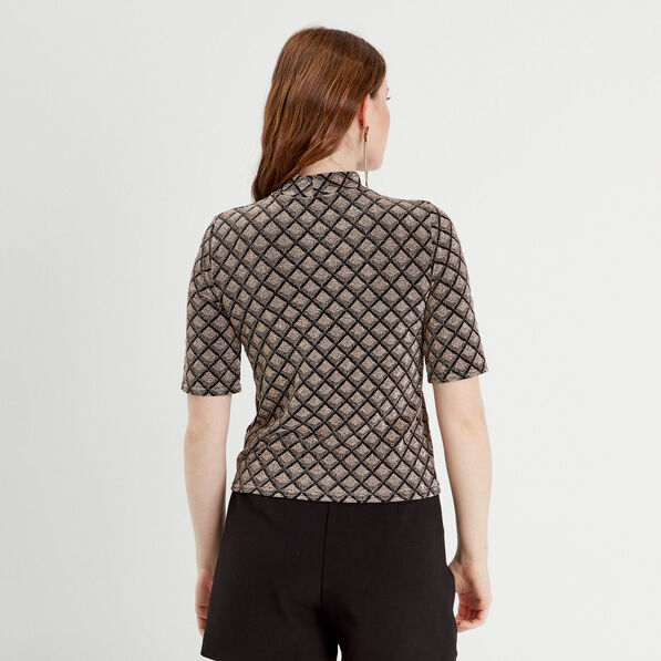 T-shirt col montant beige femme