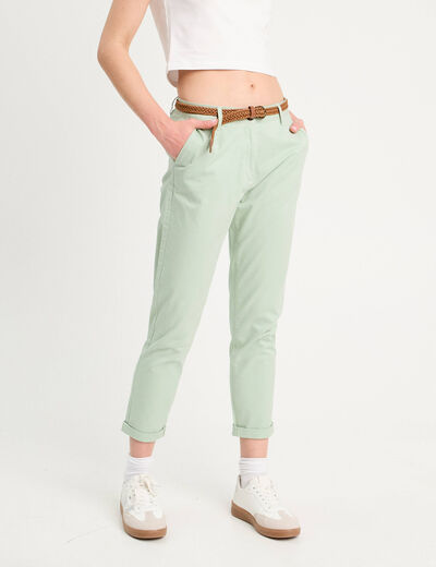 Pantalon chino 7/8ème vert pastel femme