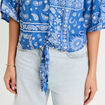Blouse nouée manches 3/4 bleu femme