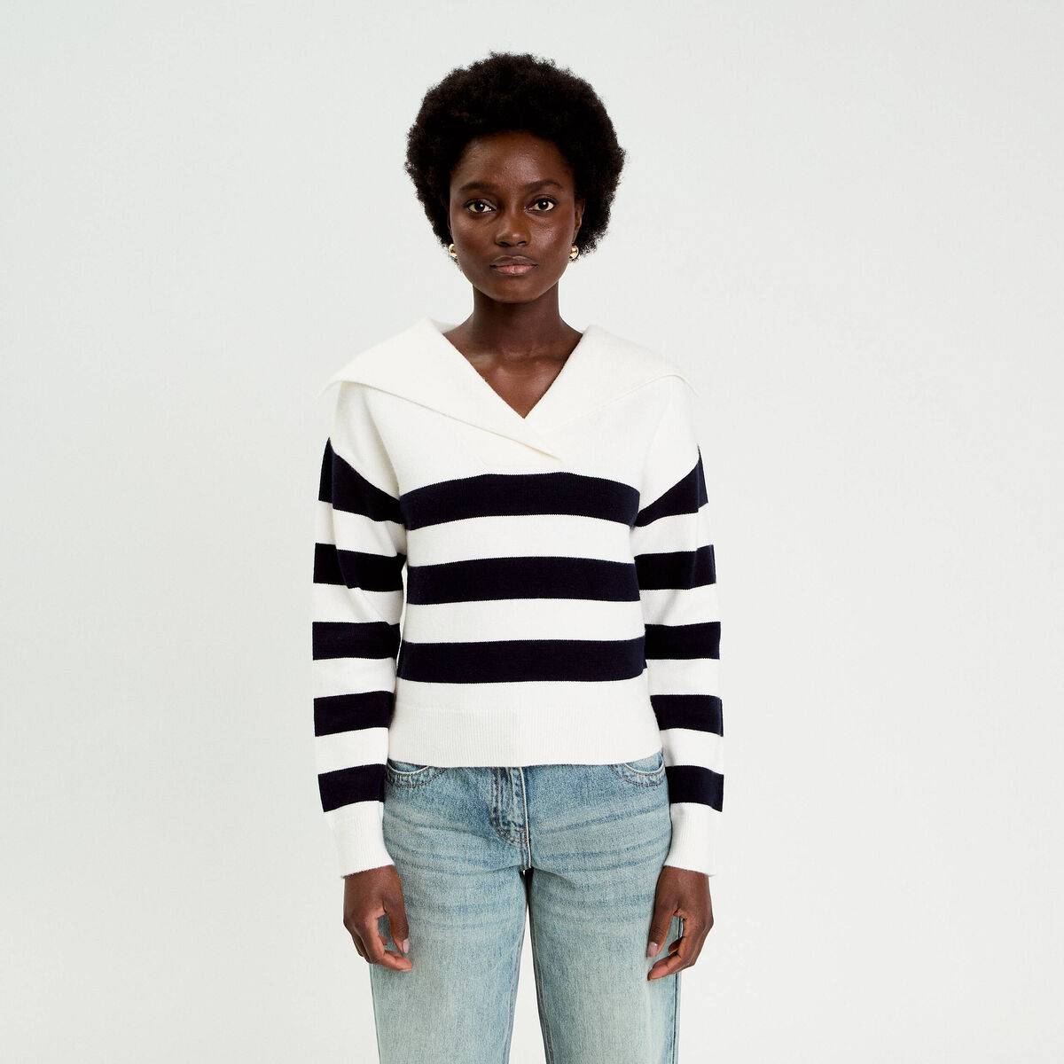 Pull col marin manches longues blanc femme | Vibs