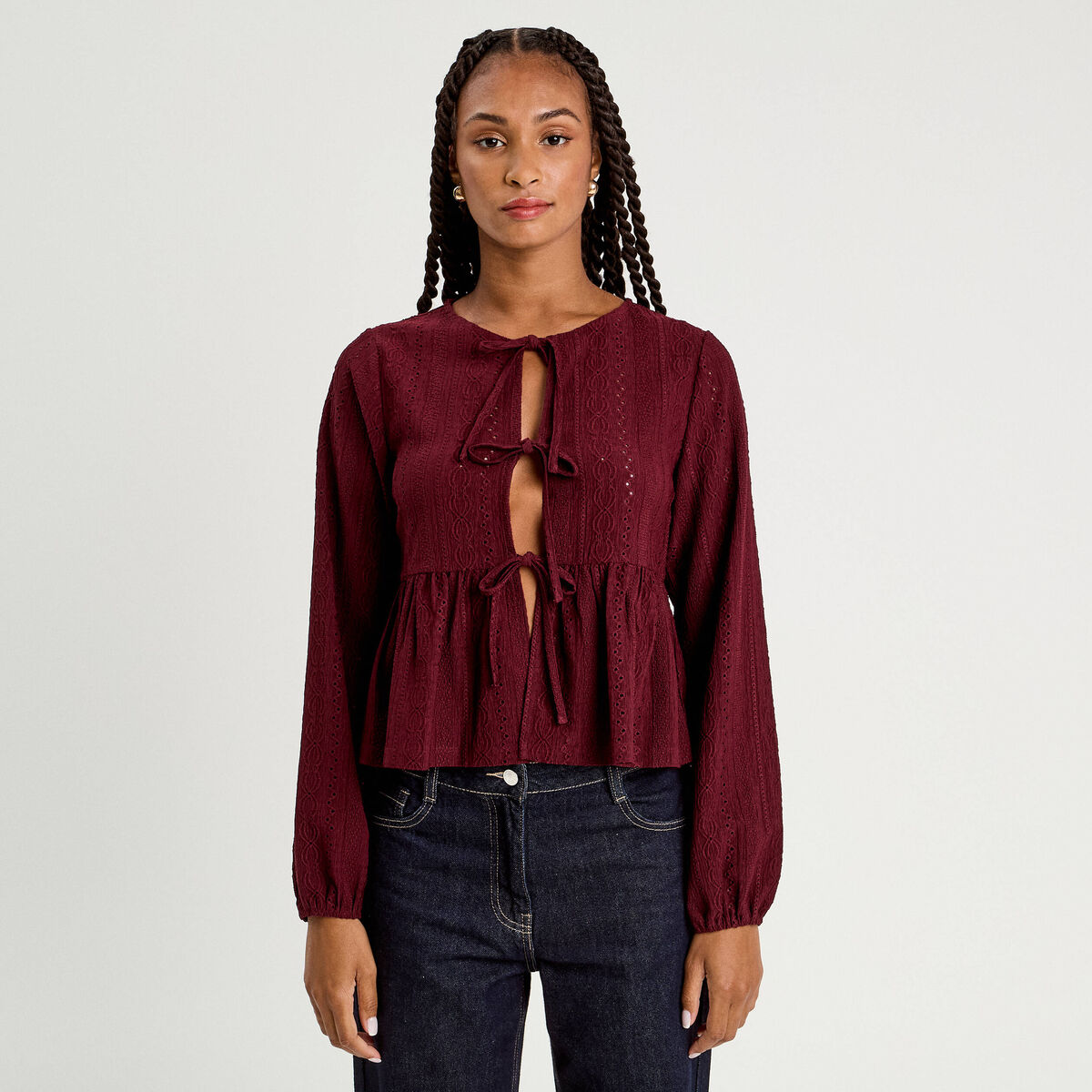 Blouse broderie anglaise violet foncé femme