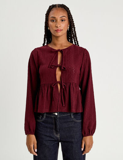 Blouse broderie anglaise violet foncé femme