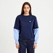 Sweat bi-mati&egrave;re manches longues bleu marine femme