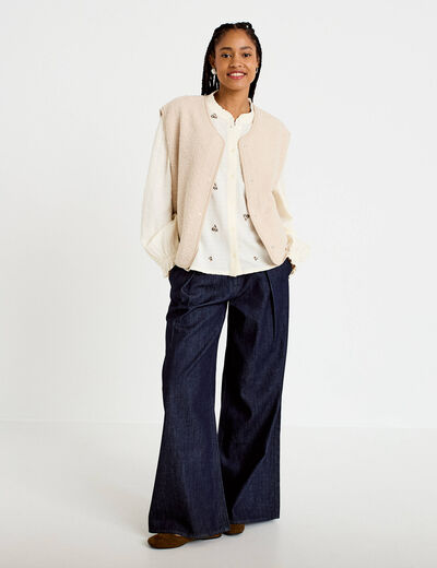 Gilet sans manches effet polaire ecru femme