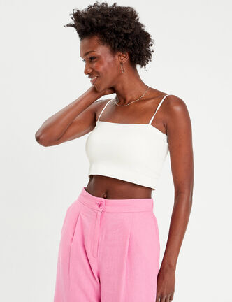 Brassière cropped côtelée ecru femme