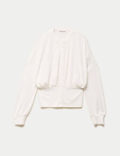 Gilet bas resserr&eacute; manches longues ecru femme