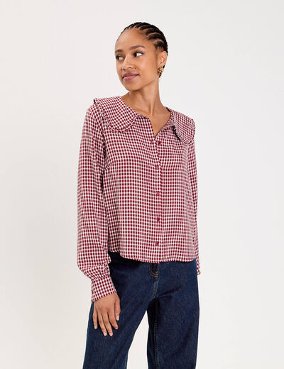 Blouse col claudine bordeaux femme