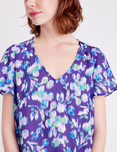 Blouse manches courtes imprimé violet femme
