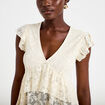 Blouse manches courtes aspect dentelle ecru femme