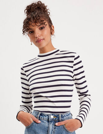 T-shirt cintré col montant blanc femme
