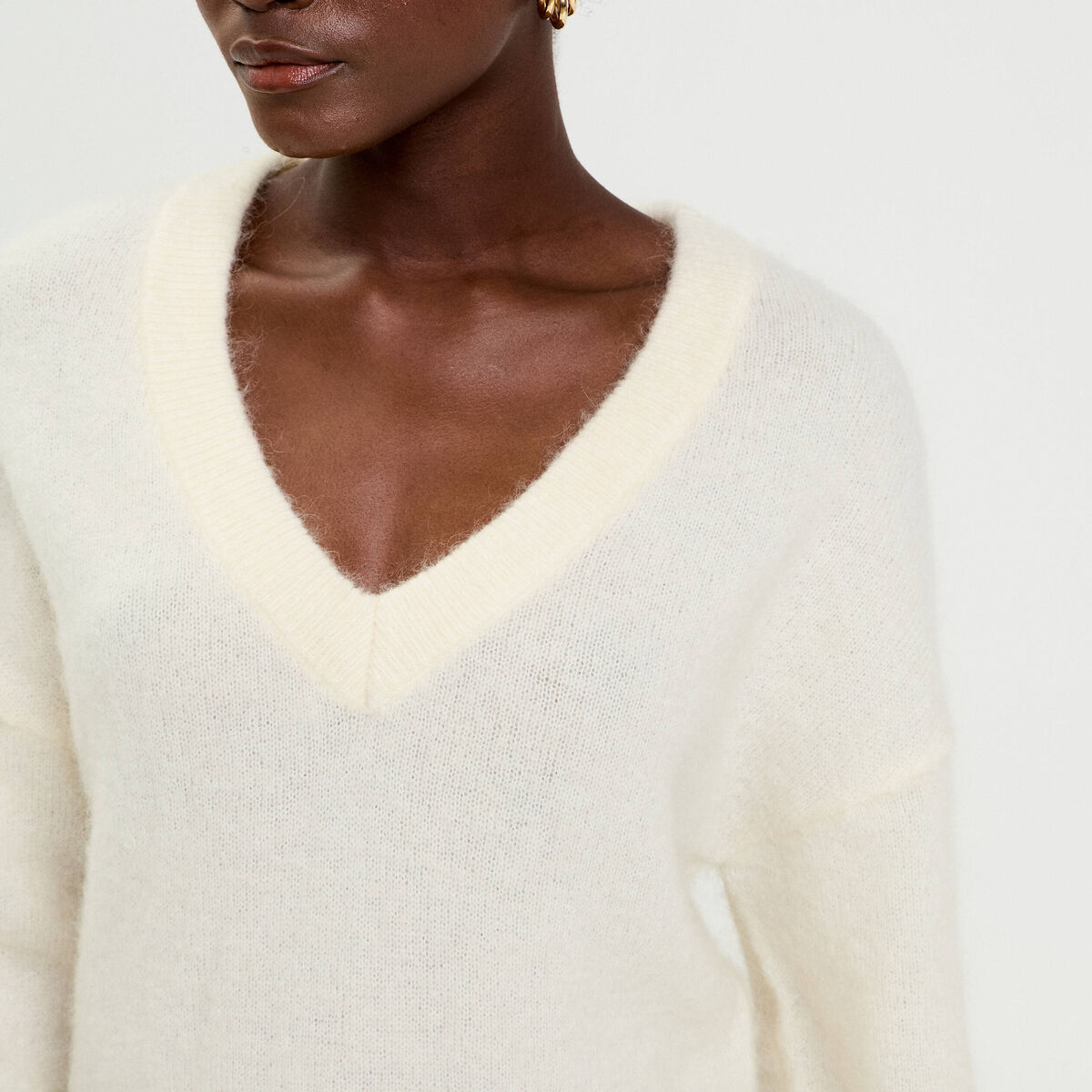 Pull duveteux ecru femme