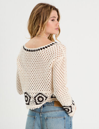Pull effet crochet beige femme