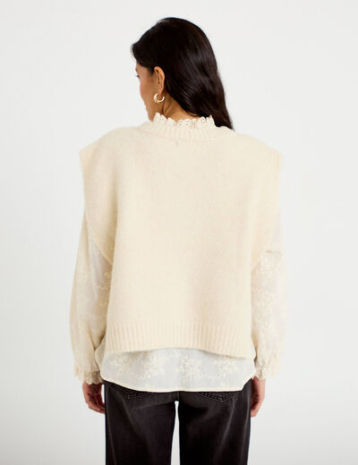 Pull sans manches ivoire femme