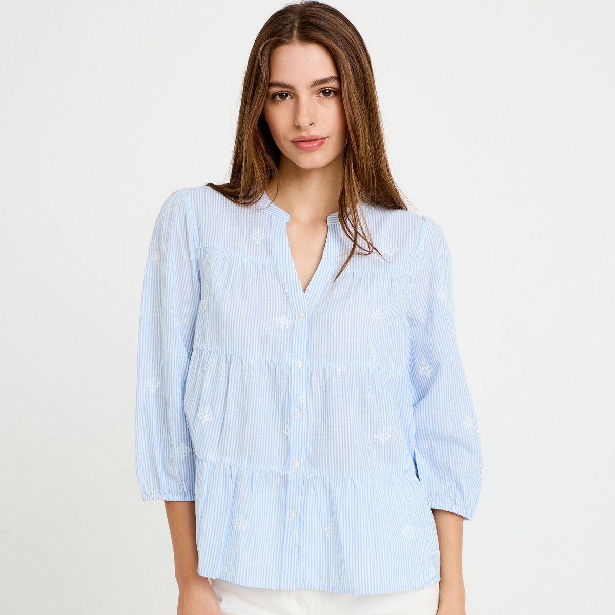 Chemise droite manches 3/4 blanc femme