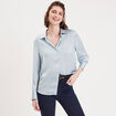 Chemise manches longues satin bleu clair femme