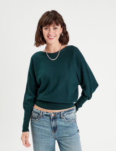Pull manches chauves-souris vert foncé femme