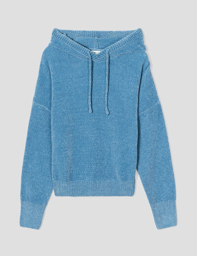 Pull à capuche bleu clair femme