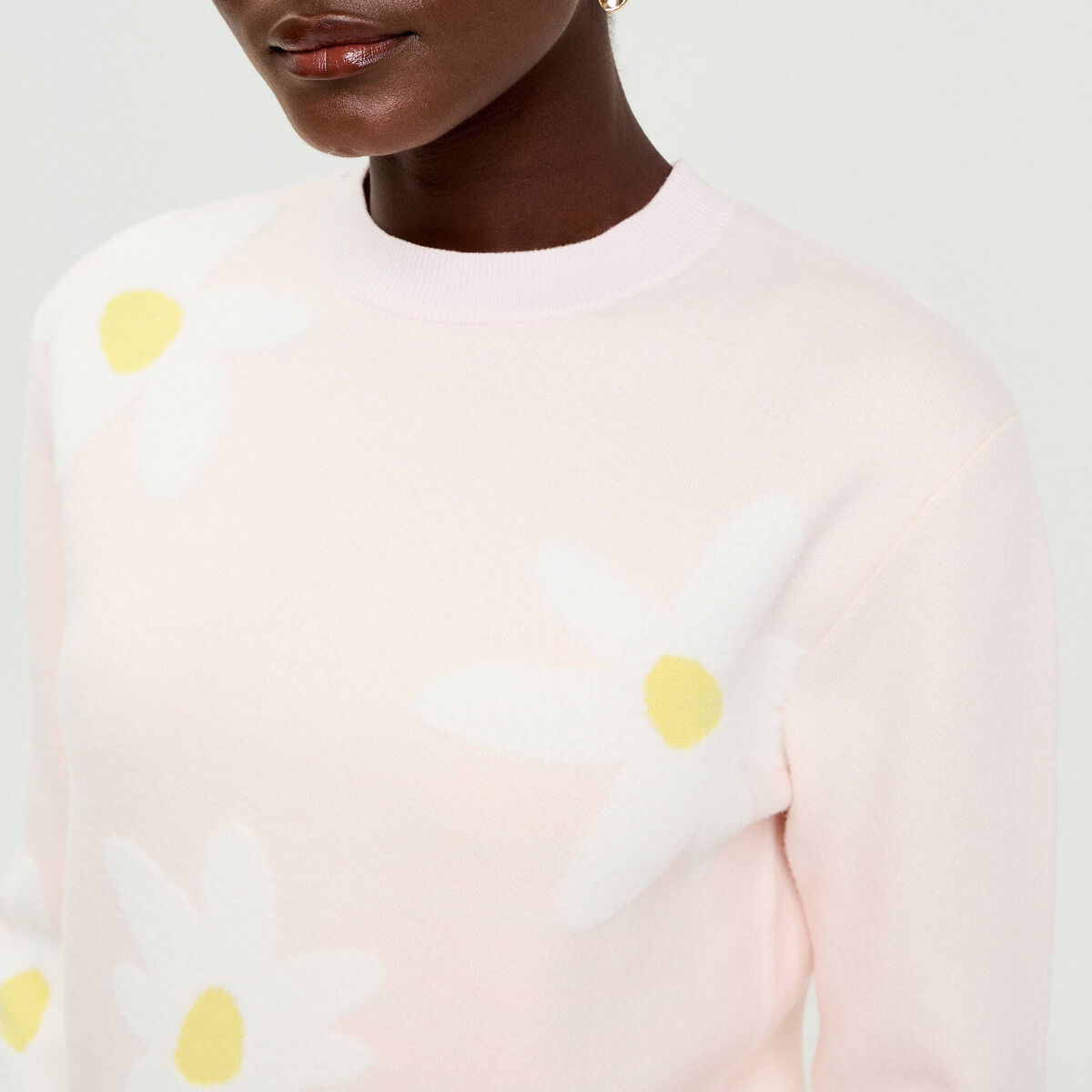 Pull motif fleurs rose clair femme