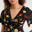 Robe longue évasée col twisté noir femme
