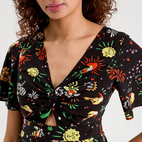 Robe longue évasée col twisté noir femme