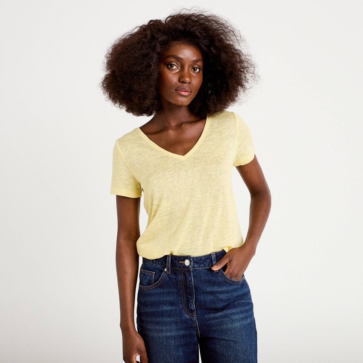 T-shirt noeuds dos jaune clair femme