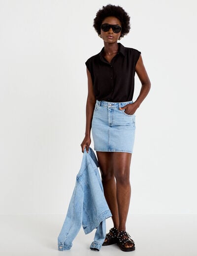 Chemise ample sans manches pliss&eacute;e noir femme