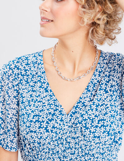 Robe évasée manches courtes bleu marine femme