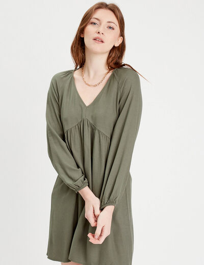 Robe évasée manches longues vert kaki femme