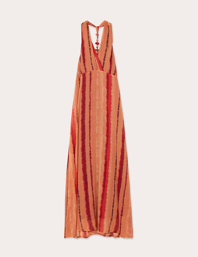 Robe longue évasée col en V rouge femme