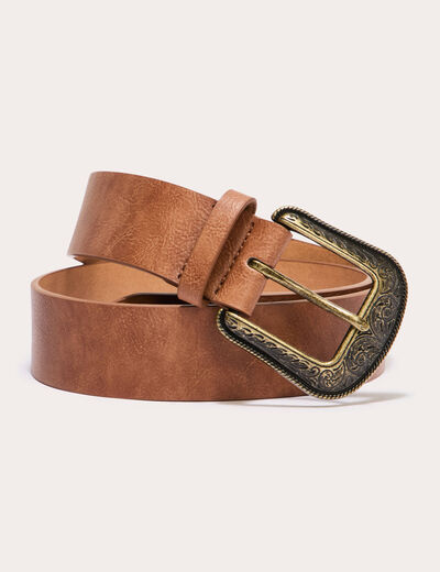 Ceinture large boucle western camel femme