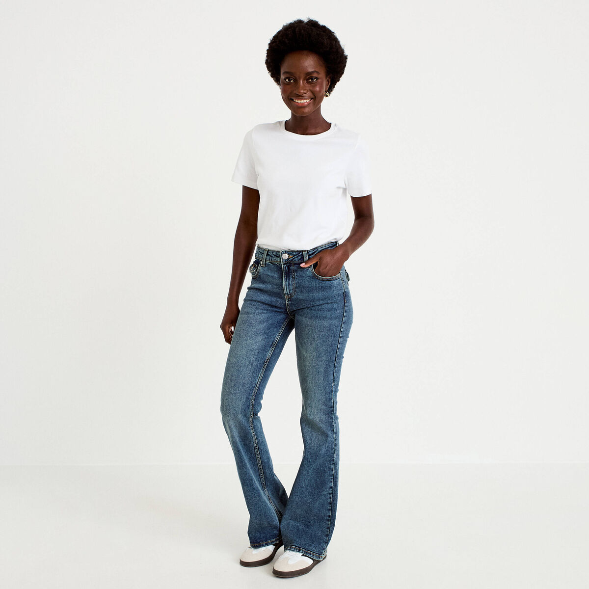 Jean bootcut taille basse denim dirty femme