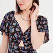 Robe évasée manches courtes noir femme
