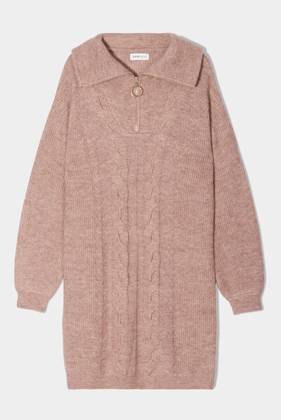 Robe pull col camionneur taupe femme