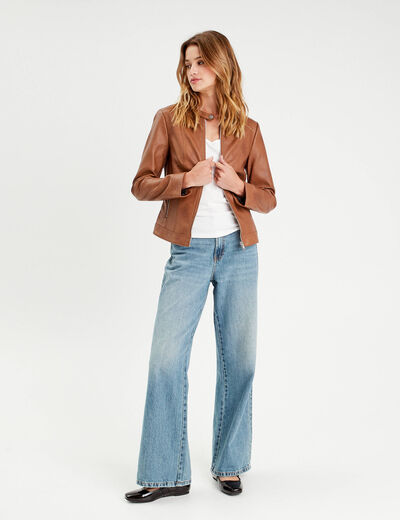Veste droite zippée beige femme