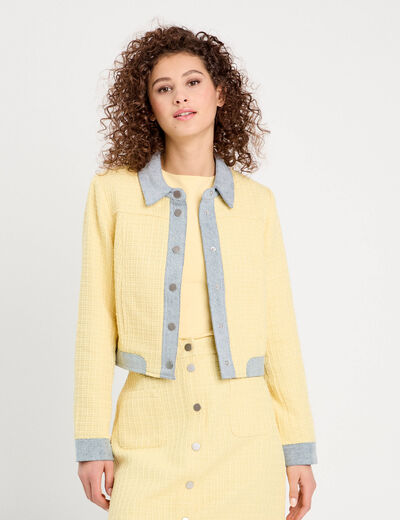 Veste droite tweed jaune clair femme