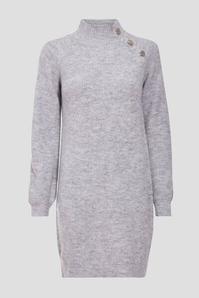 Robe pull droite avec boutons gris clair femme