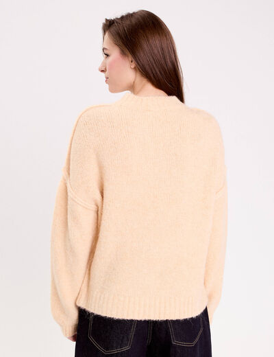 Pull oversize col rond manches longues jaune paille femme