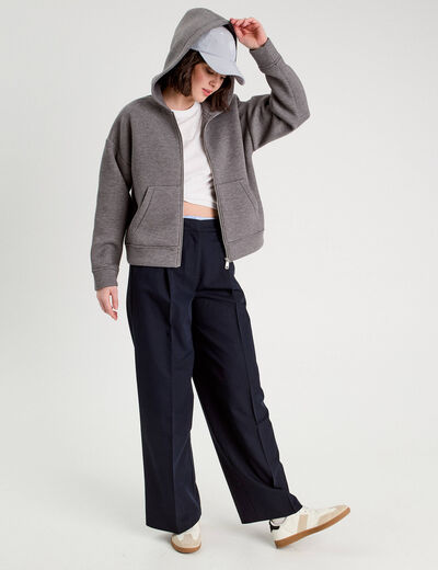 Pantalon large à pinces bleu marine femme