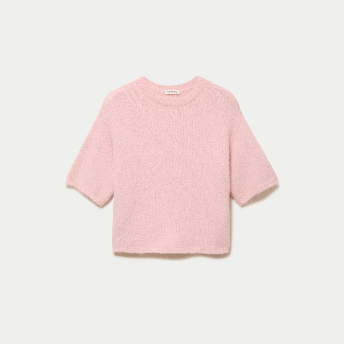 Pull manches courtes rose clair femme