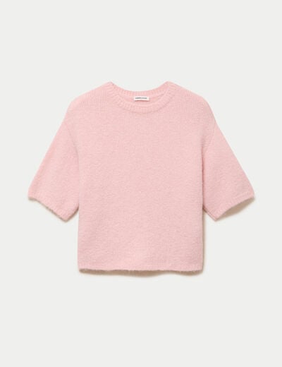 Pull manches courtes rose clair femme