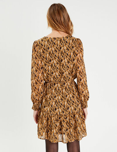 Robe droite col en V marron femme