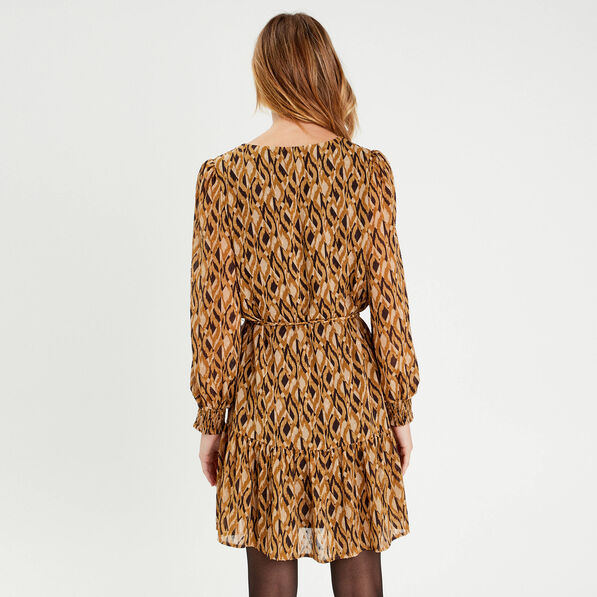 robe droite col en v marron femme Robe droite col en V marron femme