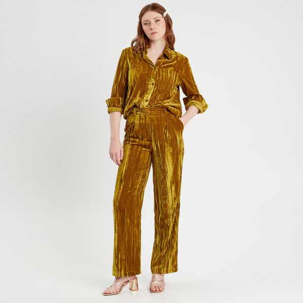 Chemise en velours vert olive femme