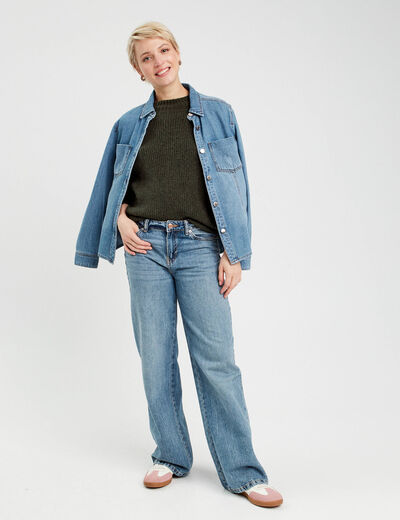 Pull col montant vert kaki femme